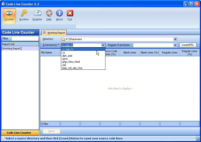 Screenshot of Code Line Counter 5.0